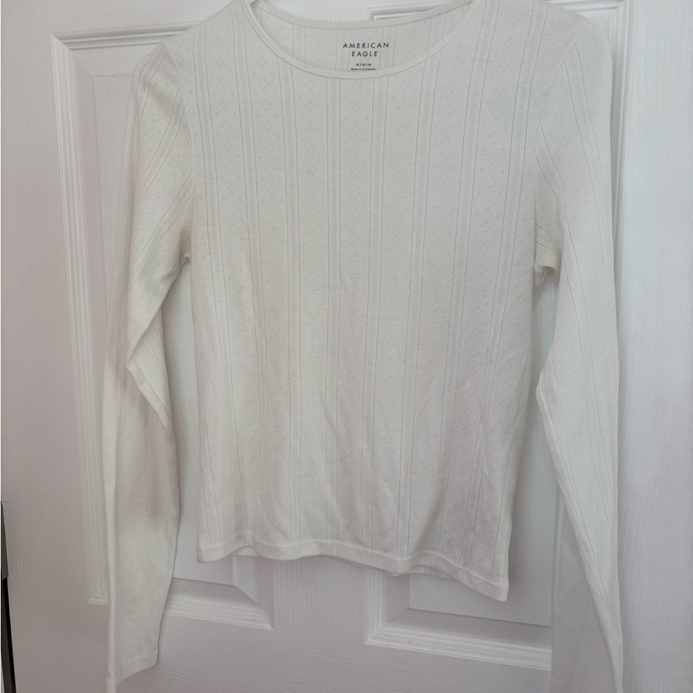American Eagle Outfitters Women's White Long Sleeve Top